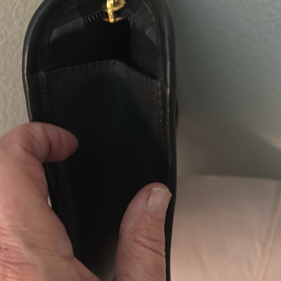 Mario Valentino black Pvc embossed clutch w/gold initial V hardware on front - Picture 3 of 6